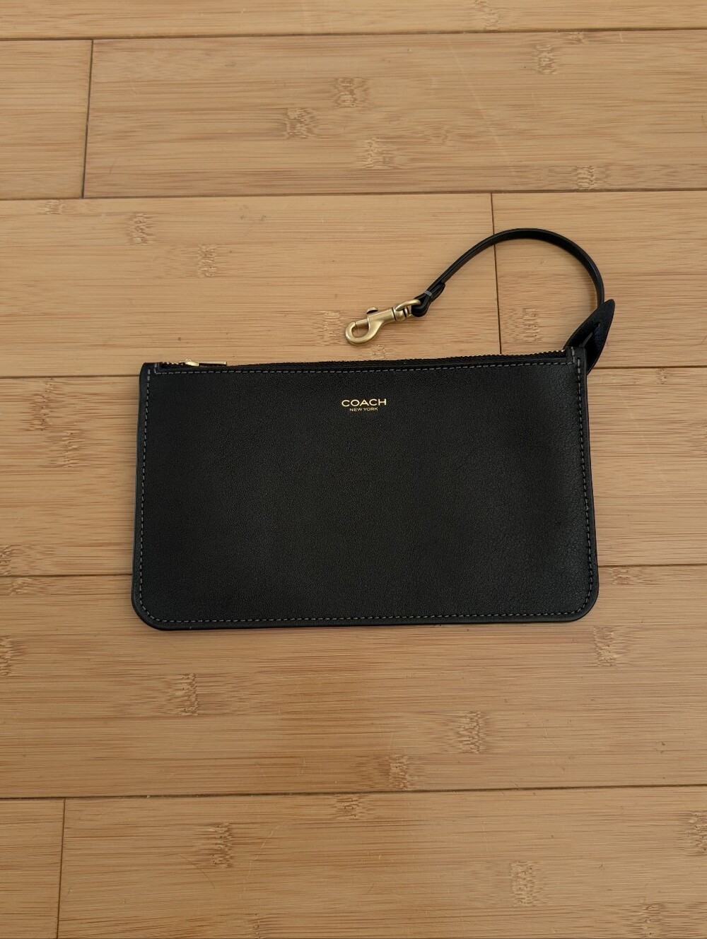 Coach New York Black Natural Grain Leather Zip Pouch